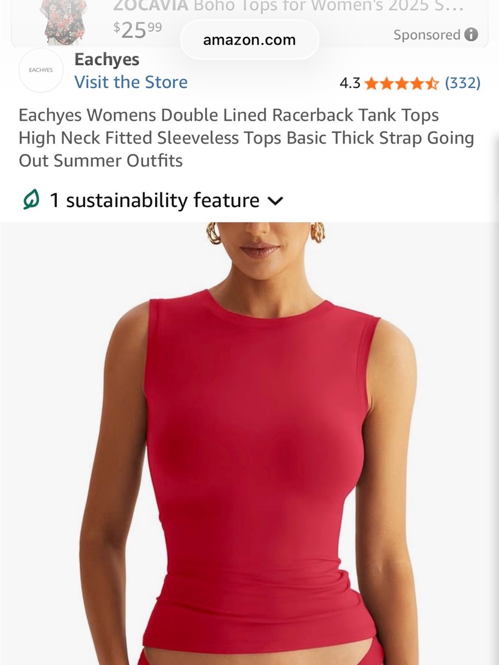 Red High-Neck Sleeveless Tank Top